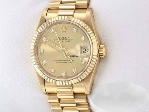  Rolex Datejust 31 31mm Medium Gelbgold 750 Diamanten Automatik 18kt Yellow Gold Damen President-band Chronometer Oyster 