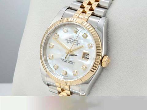  Rolex Datejust 36 36mm 116233 Perlmutt Diamanten 2014 Stahl Gelbgold 750 Automatik Stainless Steel 18kt Yellow Gold Jubilé-band Chronometer Oyster 