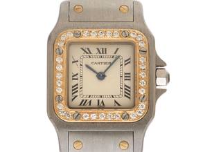 Thumbnail von Cartier Santos Galbée Lady PM kleines Modell Ref.1057930 1995 Box&Beschreibung sehr gut Vintage Santos Galbee Lady PM kleines Modell Diamanten