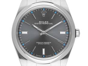 Rolex Oyster Perpetual 39 Grey Ref.114300 2018 Full Set like New Vintage Oyster Perpetual Rhodium