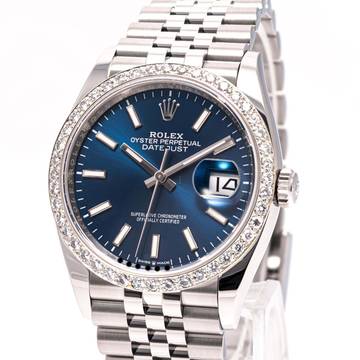  Rolex Datejust 36 Blue After Market Diamond – 126200 – like NEW – 01/2021 Full Set 