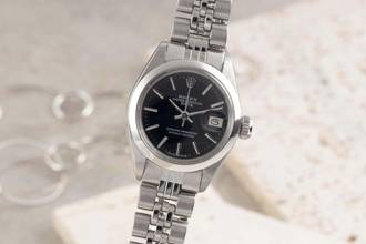 Thumbnail von Rolex Oyster Perpetual Lady Date 26 Black Dial Oyster Edelstahl Automatik Damenuhr Ref. 6916