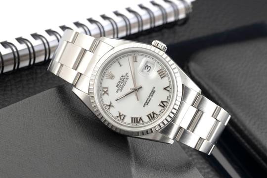  Rolex Datejust 36 White Dial Oyster Stahl Automatik Herrenuhr Ref.16220 P-Serie 