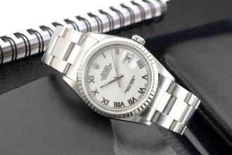  Rolex Datejust 36 White Dial Oyster Stahl Automatik Herrenuhr Ref.16220 P-Serie 