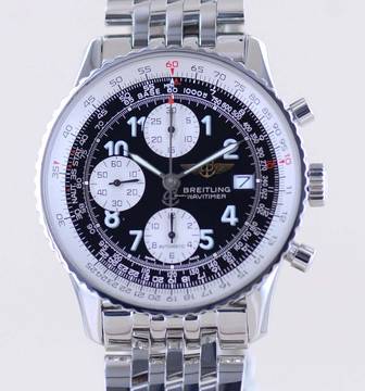  Breitling Old Navitimer 41,5 mm Chronograph Stahlband Klassiker black arabic dial B+P 