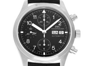 Thumbnail von IWC Fliegeruhr Chronograph Flieger Chronograph Ref.IW3706 1994 original Box sehr gut Vintage Flieger Chronograph Krokoleder