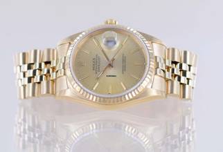 Thumbnail von Rolex Datejust 16238 Jubile Fluted Bezel Champager Dial 18K Gold Papers rar
