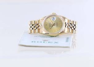 Thumbnail von Rolex Datejust 16238 Jubile Fluted Bezel Champager Dial 18K Gold Papers rar