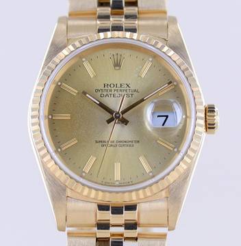  Rolex Datejust 16238 Jubile Fluted Bezel Champager Dial 18K Gold Papers rar 