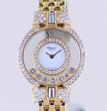  Chopard Happy Diamonds Diamonds18K Gold Lady Goldband Baguette Luxus Top B+P 