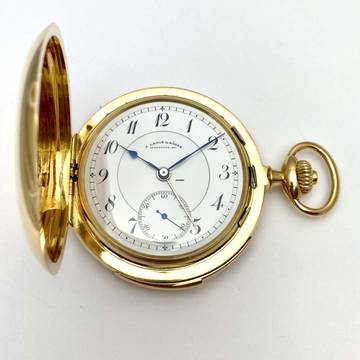  A. Lange & Söhne A rare and fine gold hunting cased keyless lever watch with alarm Circa 1919 no. 62977 