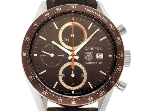  TAG Heuer Carrera Calibre 16 Ref.CV2013-3 2013 Box&Beschreibung sehr gut Vintage Carrera Chronograph Schokobraun Leder Faltschließe 