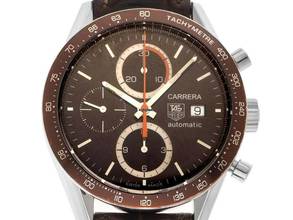  TAG Heuer Carrera Calibre 16 Ref.CV2013-3 2013 Box&Beschreibung sehr gut Vintage Carrera Chronograph Schokobraun Leder Faltschließe 