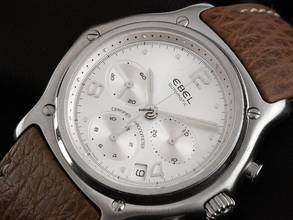 Thumbnail von Ebel 1911 Chronograph Ref.9137240 2001 original Box sehr gut Vintage 1911 Chronograph Glasboden Leder Faltschließe