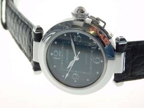 Thumbnail von Cartier Pasha C Automatik 35 mm Herrenuhr mit Krokoband im Top Zustand schwarzes Zifferblatt Neu Zustand