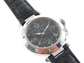 Thumbnail von Cartier Pasha C Automatik 35 mm Herrenuhr mit Krokoband im Top Zustand schwarzes Zifferblatt Neu Zustand