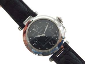 Thumbnail von Cartier Pasha C Automatik 35 mm Herrenuhr mit Krokoband im Top Zustand schwarzes Zifferblatt Neu Zustand