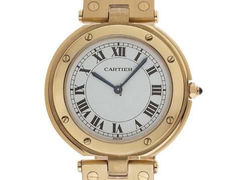 Cartier Santos Ronde GM Großes Modell Ref.8191 1982 Box&Beschreibung wie Neu Vintage Santos Ronde GM Großes Modell 18kt Gelbgold 107g 
