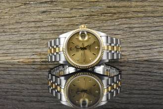 Thumbnail von Tudor Prince Date NOS / UNGETRAGEN 74033 Rare Gold Diamond Dial - B&P 2008