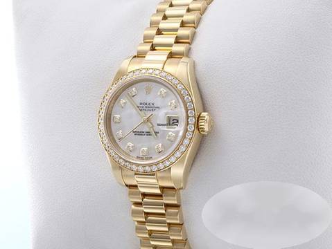  Rolex Lady-Datejust 179138 2014 Gelbgold 750 Perlmutt Diamanten Automatik 18kt Yellow Gold President-band Oyster Chronometer 