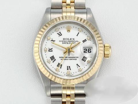  Rolex Lady-Datejust Edelstahl Gelbgold 750 Diamanten Automatik Gold Stahl Stainless Steel 18kt Yellow Gold Jubilé-band Chronometer Oyster White Dial 