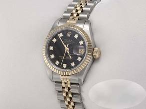 Rolex Lady-Datejust stainless steel yellow gold 750 diamonds automatic 18kt yellow gold steel stainless steel Jubilee bracelet chronometer Oyster black dial