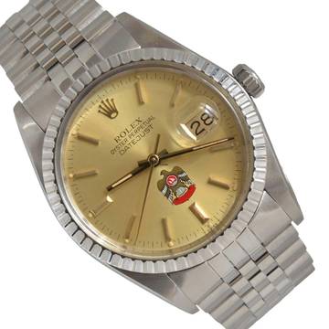  Rolex Datejust 36 16030 by Quraysh Hawk UAE champagne dial 1983 Full Set 