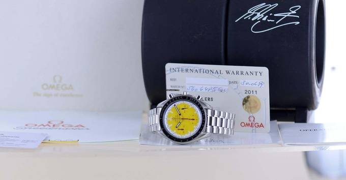  Omega Speedmaster Automatic Chronograph Michael Schumacher yellow B+P 