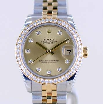  Rolex Datejust 31 31mm Jubiléband Diamond Bezel Diamond Dial Champagner LC100 B+P 