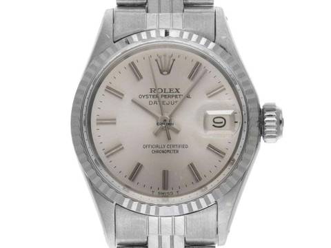  Rolex Oyster Perpetual Lady Date Ref.6517 1970 original Box sehr gut Vintage Oyster Perpetual Date open 6/9 Stahl 18kt Weißgold 