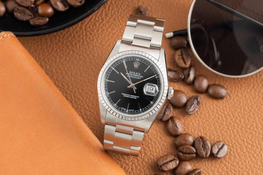  Rolex Datejust 36 Oyster Black Dial Stahl Automatik Herren Ref. 16220 Klassiker 