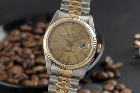  Rolex Datejust 36 Stahl / Gold Automatik Gold Dial Ref. 16233 Box 