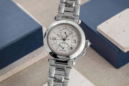  Cartier Pasha GMT Power Reserve Automatik Stahl Herrenuhr Ref. W31037H3 2388 