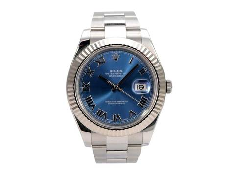  Rolex Datejust II 116334 Edelstahl / Weißgold Blau Römisch 