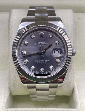  Rolex Datejust II 41 Rhodium Diamond Dial + box top condition 
