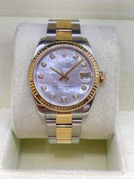  Rolex Lady-Datejust 31 Steel/Gold M.O.P Diamond Dial With box+papers full set 
