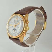 Thumbnail von Paul Picot Etanche chronograph triple calendar moonphase yellow gold 18KT Full Set