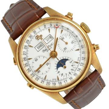  Paul Picot Etanche chronograph triple calendar moonphase yellow gold 18KT Full Set 