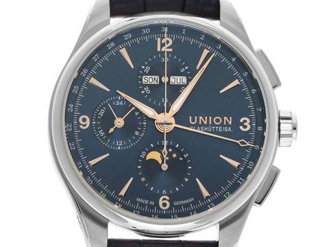  Union Glashütte Belisar Chronograph Ref.D014.425.16.047.01 2026 Full Set Ungetragen Belisar Chronograph Vollkalender Mondphase Krokoleder Faltschließe 