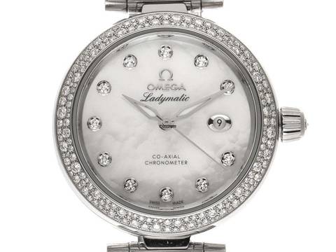  Omega De Ville Ladymatic Ref.425.35.34.20.55.002 2020 Full Set Ungetragen De Ville Ladymatic Diamanten 1,16ct Perlmutt 