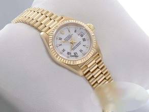 Thumbnail von Rolex Lady-Datejust Gelbgold 750 1996 Diamanten Automatik 18kt Yellow Gold Damen President-band Chronometer Oyster White Dial