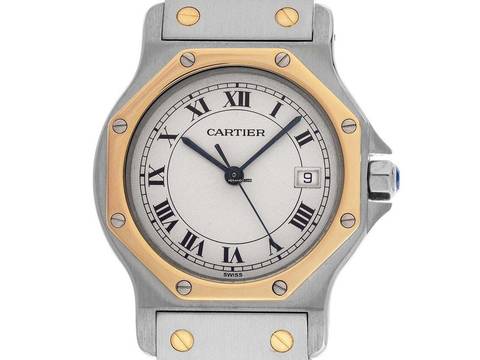  Cartier Santos Octagon Ref.187902 1993 original Box sehr gut Vintage Santos Octagon GM großes Modell 