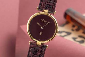  Cartier Vendome LC GM Vermeil 925 Silber Red Dial Medium Size Klassiker 