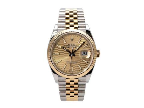  Rolex Datejust 36 Oystersteel / Gelbgold Ref. 126233 golden Riffelmuster Jubile-Band 