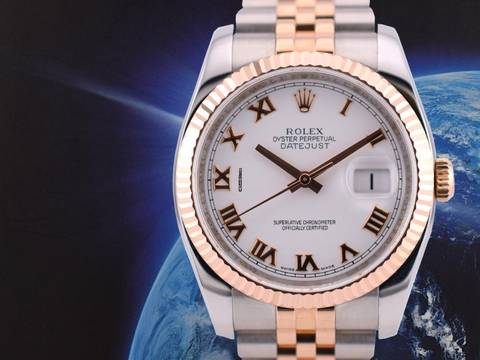  Rolex Datejust 36 36mm Stainless Steel-rose Gold White Roman Full Set 2014 