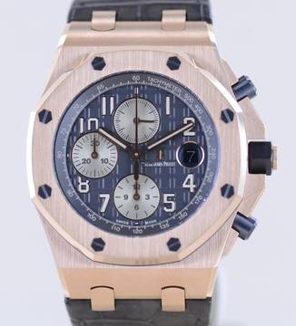  Audemars Piguet Royal Oak Offshore Chronograph Grey Dial 18K Roségold Automatic Glasboden B+P 