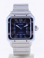 Thumbnail von Cartier Santos de Cartier Roman blue Dial Date Stahl Automatik Klassiker B+P