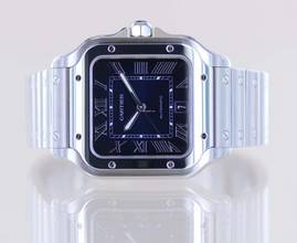 Thumbnail von Cartier Santos de Cartier Roman blue Dial Date Stahl Automatik Klassiker B+P