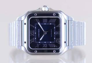 Thumbnail von Cartier Santos de Cartier Roman blue Dial Date Stahl Automatik Klassiker B+P