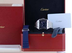 Thumbnail von Cartier Santos de Cartier Roman blue Dial Date Stahl Automatik Klassiker B+P